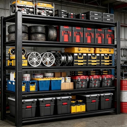 2pack Garage Shelving Heavy Duty Storage Shelves for Garage, 2500 LBS Adjustable 5 Tier Shelving Unit, Metal Garage Shelving for Industrial, Basement, Warehouse (63''Hx46''Wx20''D, Black) - Image 2