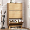 HUANLEGO Shoe Cabinet Storage for Entryway with 3 Flip Drawers, Fluted Narrow Shoe Organizer with Wooden Legs, Freestanding Slim Shoe Storage Hidden Shoe Rack Organizer for Front Door Entrance, Oak by HUANLEGO