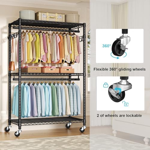 FUTASSI P1 Plus Rolling Clothes Rack, Heavy Duty Portable Closet Wardrobe - Image 3