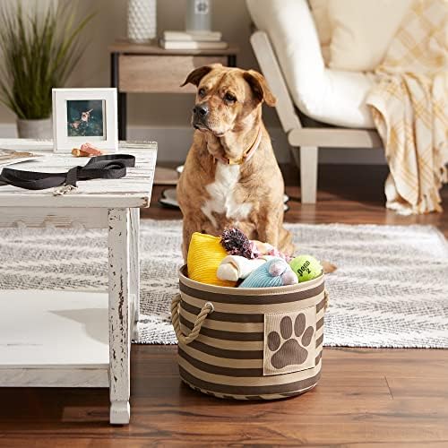 Bone Dry Pet Storage Collection Striped Paw Patch Bin, Small Round, Brown - Image 4