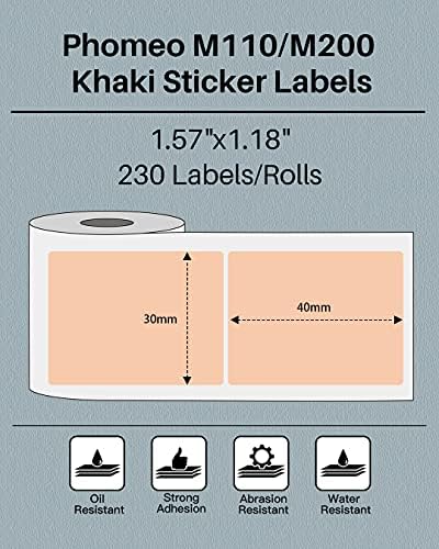 Phomemo Khaki Labels, 1.57"x1.18" M110/M100/M220/M108 Thermal Sticker Paper - Image 2