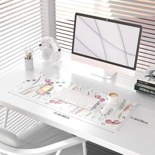 QiyI PU Leather Large Mouse Pad, Office Decor, 31.5" x 11.8", Wildflowers - Image 2