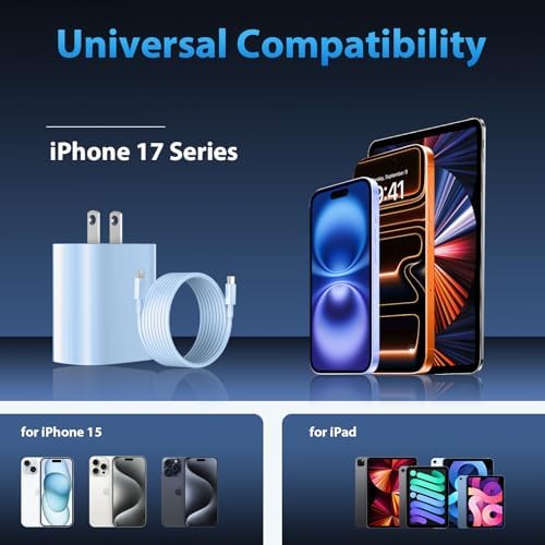 Phone 17 16 15 Charger Fast Charging Type C Chargers USB C Fast Charger Block & Phones 17 Charger Cord 10FT Long USB C Charging Cable for i.Phone 17/17 Pro/17 Pro Max/Air/Phone 16 15 Pro Max,Blue - Image 4