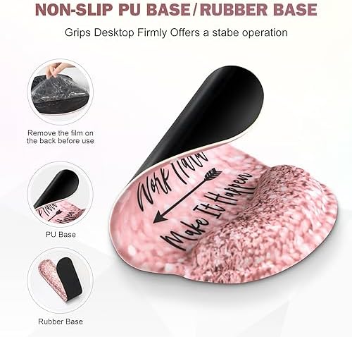 ToLuLu Desk Mat, XXL Large Mouse Pad Wrist Support Set，4 in1 Gaming Mousepad Desk Pad+ Ergonomic Mouse Pad with Wrist Rest + Keyboard Wrist Rest+Coaster for Women Home Office Table, Pink Stay Positive - Image 4