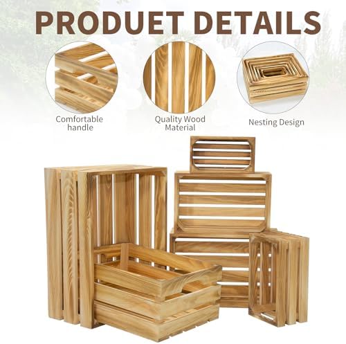 6 Pcs Wooden Crates for Display, Nesting Wood Crate for Storage, 6 Size - Image 3