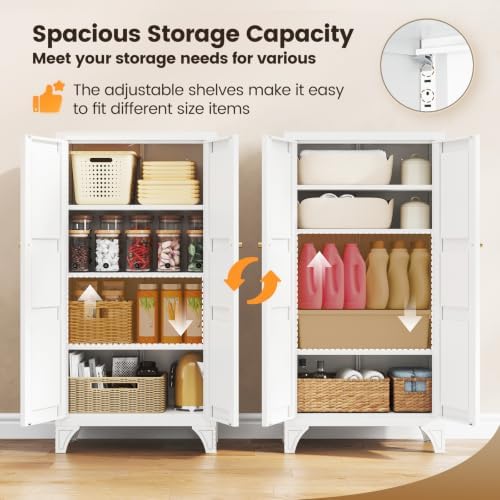 Yizosh Metal Storage Cabinet with Doors and 3 Adjustable Shelves - 47" White Kitchen Pantry Storage Cabinet Locker for Kitchen,Living Room,Dining Room - Image 5