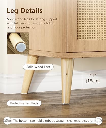 Keehusux Rattan Sideboard Buffet Cabinet Set of 2, Natural Oak - Image 6