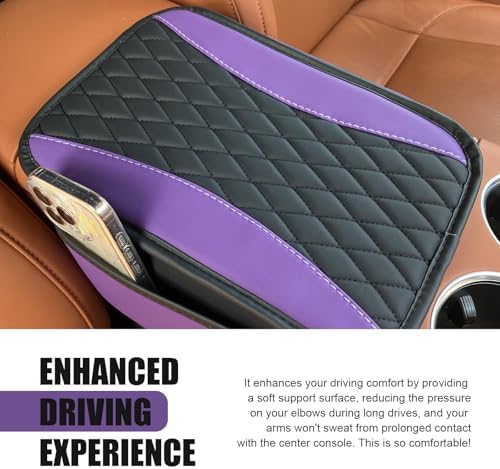 Car Center Console Cover, Upgraded Patchwork Leather Arm Rest Cover with Side Storage Pockets, Comfortable Auto Armrest Protector Cushion, Universal Middle Console Pad for SUV, Sedan (Purple) - Image 5