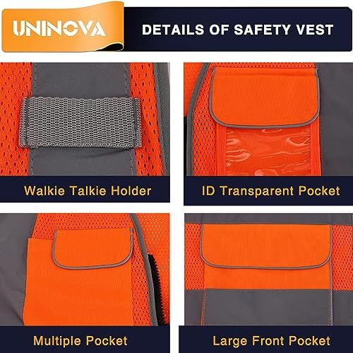 Safety Vest with Pockets, Mesh Breathable Reflective Work Vest for Construction, Traffic Flaggers, Warehouse, Truck Drivers, Airport Crews,Road Work(Extra Large, Orange Mesh) - Image 4