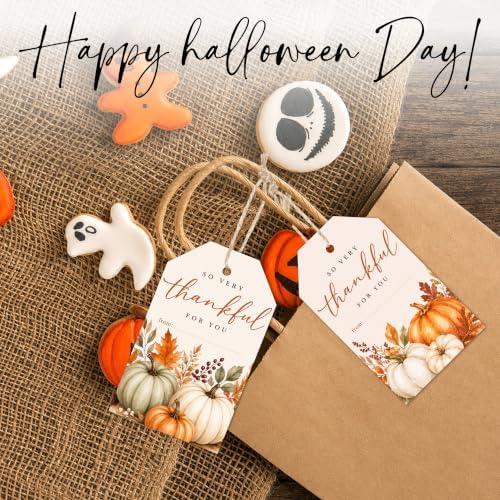 Thankful Pumpkin Fall Gift Tags with String, 50PCS Thanksgiving Hanging Tags for Gift Wrapping, Autumn Harvest Thank You Labels for Friendsgiving, Party Favors, Bakery Packaging, DIY Crafts - A01 - Image 5