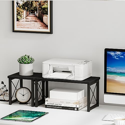 Honiter Desk Shelf Desktop Organizer 2 Tier Wood Small Bookshelf,Rustic Brown Freestanding Adjustable, Organizer, Stackable, Desk Stand, Storage Organizers, Kitchen Counter Display Rack - Image 2