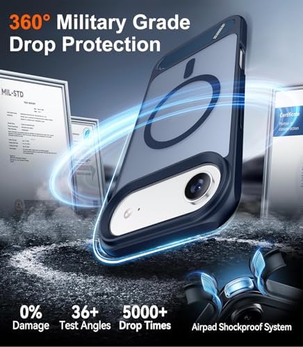 Temdan Designed for iPhone Air Case, [Built-in Invisible Kickstand][Compatible with MagSafe][Military Grade Shockproof] Slim Translucent Matte Phone Case for iPhone 17 Air 6.5 inch(Blue) - Image 5