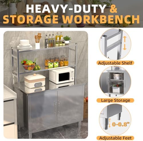 Stainless Steel Table with Cabinet, 40”x20” Kitchen Prep Table - Image 4