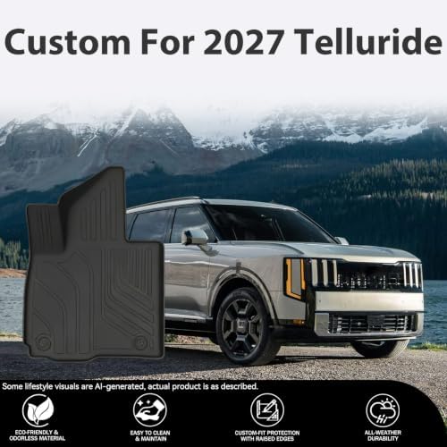 Custom Fit All Weather TPE Floor Mat for 2027 Kia Telluride Hybrid (7/8 Seats, Driver/Passenger Single Mat), Waterproof Anti-Slip Floor Liner - Image 3