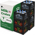 EconoHome Milk Crate - Stackable Storage Crate with Built-In Handles - Heavy Duty Plastic Material - Ventilated Organizer Bin for Garage, Pantry, Classroom, Office & Moving - Black, 13x13x11, 7-Pack by EconoHome