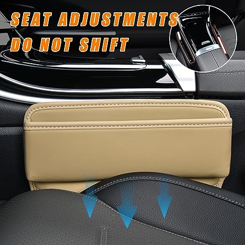 Ziciner Car Seat Gap Organizer, Premium Leather Auto Seat Storage Box, Vehicle Adjustable Front Seat Gap Filler, Car Seat Side Pocket Organizer for Phones, Glasses, Keys, Money, Cards (Beige) - Image 6