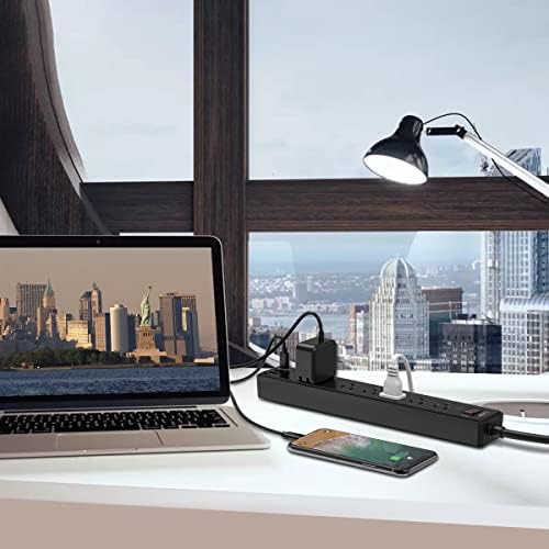 Yintar 15Ft Surge Protector Power Strip with 6 Outlets & 3 USB Ports, Black - Image 4