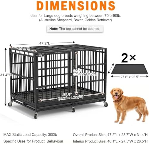 BOLDBONE 48 inch Heavy Duty Indestructible and Escape-Proof Dog Crate Cage Kennel for Large Dogs, High Anxiety Dog Crate with Removable Plastic Pan and Wheels, Extra Large XL XXL - Image 2