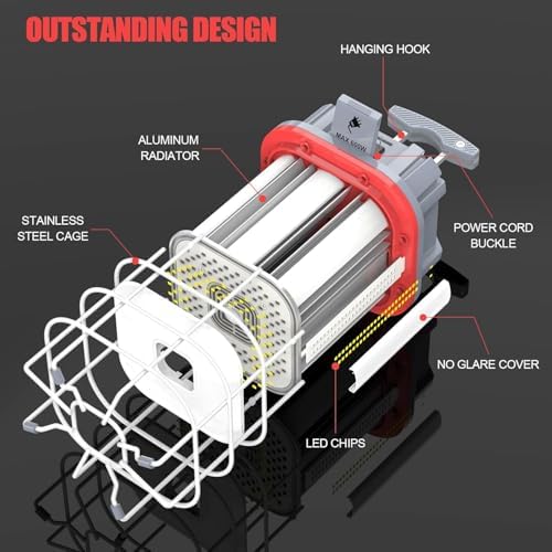 HUOZ 100W LED Temporary Work Light, 15000Lumen 5000K LED Construction Work Lights Hanging Portable Job Site Light with Hook, 10ft Cord, Plug and ON/Off Switch, AC100-277V ETL Listed - Image 6