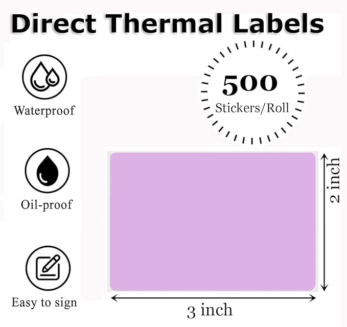 3" x 2" Thermal Labels Stickers Purple, Square Thermal Shipping Stickers - Image 2