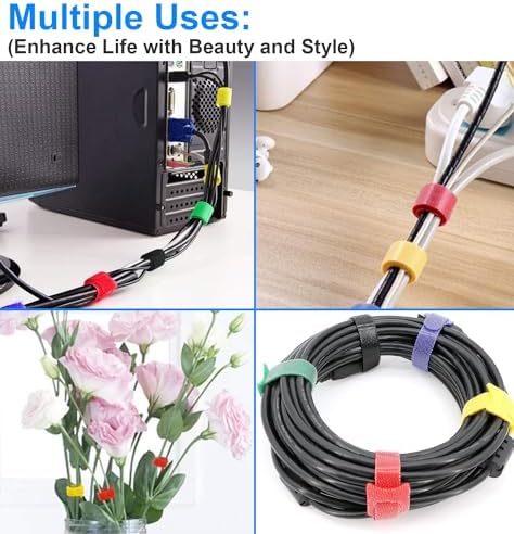 California JOS 60 PCS 6 Inches Reusable Cable Ties, Adjustable Cord Straps, Cable Organizer, Cord Wrap and Hook Loop Cords Management - Black - Image 6