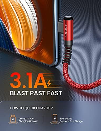 AINOPE USB Type C Cable 3.1A Fast Charger (2-Pack, 10ft+10ft) Right Angle USB A to USB C Cable, Resistant Nylon Braided USB C Charger Cable (Red) - Image 3