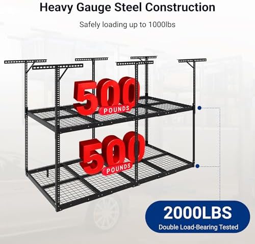FLEXIMOUNTS 4x8 2-Tier Overhead Ceiling Garage Storage Rack, Black - Image 4