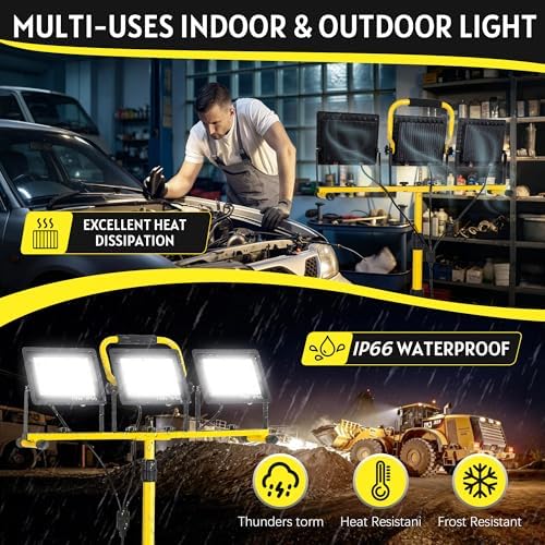 21000LM Tripod Work Light with Stand, 3-Head Adjustable IP66 Waterproof - Image 3