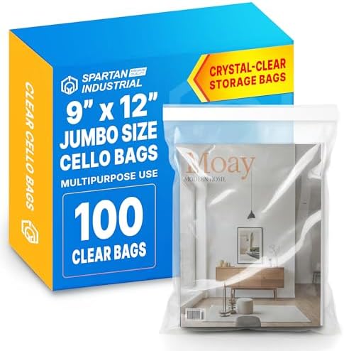 9x12 T Shirt Bags, 100 Count - Clear Poly Self-Seal Cellophane by SpartanIndustrial