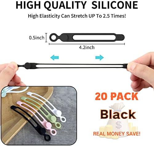 [20Park]UMUST Silicone Cable Ties, Reusable Cable Management Organizer, Cord Tie,Multipurpose Elastic Cord Organizer for Bundling and Fastening Cable Cords Wires(black) - Image 2