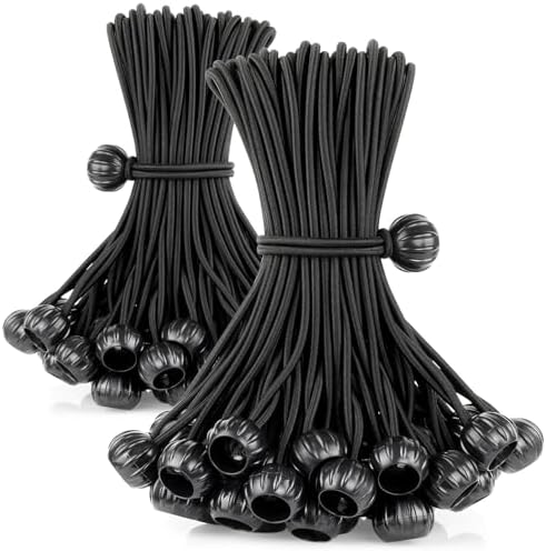 Bungee Cords with Balls 6 Inch, 100 Pack Heavy Duty Bungie Cord Balls, Canopy Tarp Tie Down Ball Bungee Cords for Camping, Tents, Patio Umbrellas, Awning, Bundle, Black by Unknown