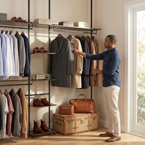 MZG Closet Organizer System, Freestanding Closet System with Wood Shelves & Hanging Rod, Adjustable Floor-to-Ceiling Open Wardrobe for Bedroom, Apartment & Small Closet (16.8"D x 48.4"W x 137.7"H) - Image 6