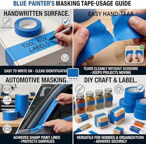 Blue Painters Tape 2 Inch Wide, 4 Rolls Masking Tape 1.89 Inch x 55 Yards – Strong Adhesion Painter’s Tape, No Residue Blue Masking Tape for Painting, DIY, Packaging & Multi-Surface Use - Image 5