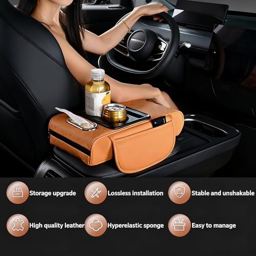 Automotive Armrests Car Console Organizer and Console Cover, Car Center Console Cover with Center Console Cup Holder, Memory Foam Waterproof Leather Auto Armrest Protector (Wine Red) - Image 5