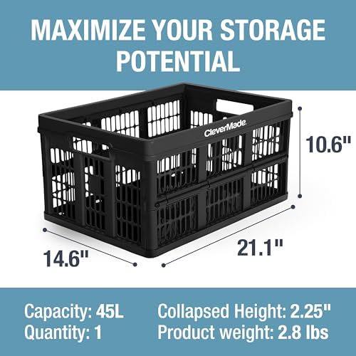 CleverMade Collapsible Utility Crate (100% Recycled) - 45L - Obsidian - Image 4