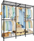 ULIFHOME E14 Heavy Duty Clothes Rack，Freestanding Clothing Racks for Hanging Clothes，Adjustable Closet Organizers and Storage，Metal Garment Rack with Shelves 58" W x16 D x77 H，Load 860LBS，Black by UlifHome