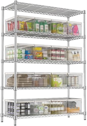 48" W Garage Shelving 1875 LBS Heavy Duty Wire Shelving Unit, Metal 5-Tier Adjustable Steel Storage Rack with Liners, 48" W x 18" D x 72" H for Pantry Kitchen Commercial, Chrome by RackBro
