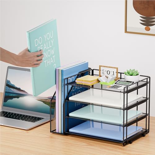 Marbrasse 4-Tier Paper Tray Organizer with File Holder, Black - Image 4