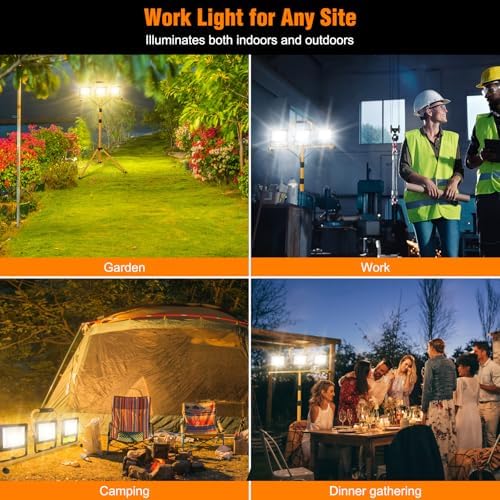 LED Work Lights with Stand, 21000 Lumen, 3-Head Adjustable Work Light - Image 6
