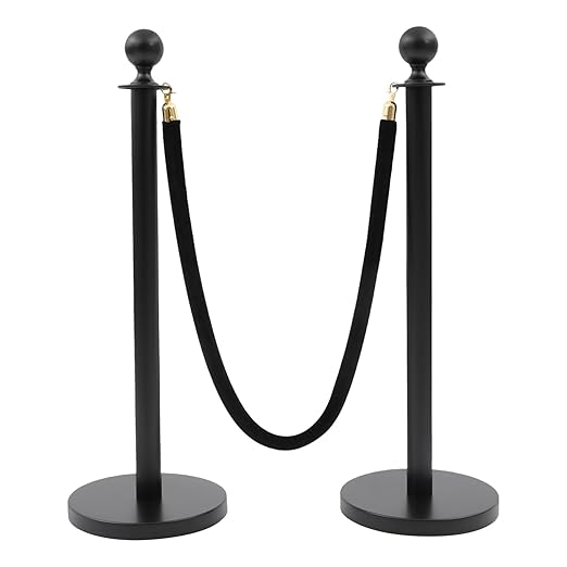 8 Packs Stanchion Posts Black Stainless Steel Stanchion Post Queue 5 ft Black - Image 5