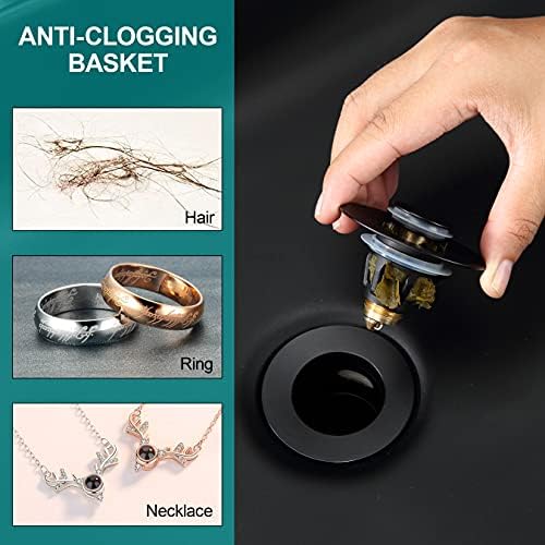 Universal 1.25" Bathroom Sink Stopper - Wash Basin Bounce Drain Filter, Pop Up Drain Stopper, Bullet Core Push Type Sink Stopper, Sink Drain Plug with Anti-Clogging Strainer, Matte Black1 - Image 4