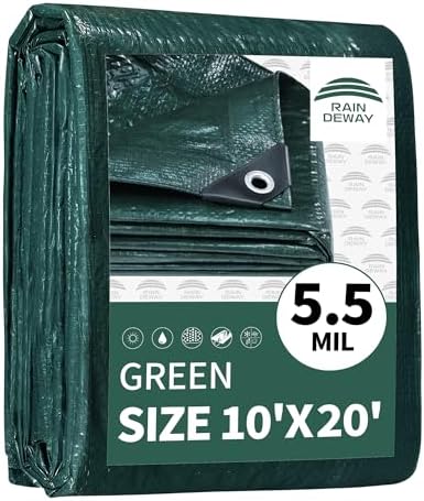 RAINDEWAY Green Tarp 10x20 Feet,5.5Mil Multipurpose Waterproof Tarps Cover by RAINDEWAY