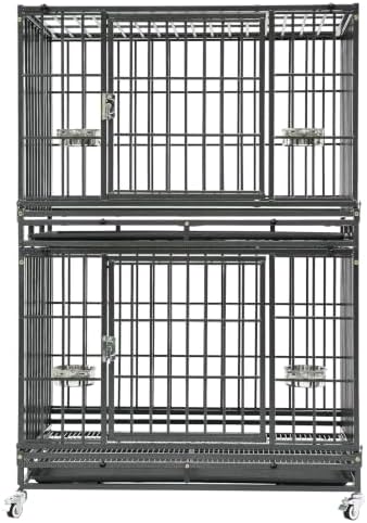Homey Pet Two Tier 37" Heavy Duty Stackable Dog Crate with Wheels by HomeyPet