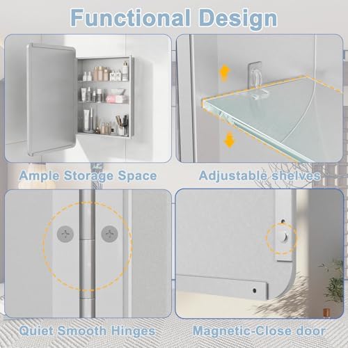 20x28 Bathroom Medicine Cabinet with Mirror, Matte Silver - Image 6