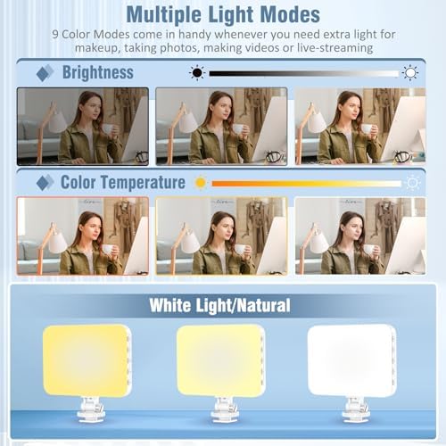 ALTSON 60 LED Portable Selfie Light Video Conference Lighting with Clip & Camera Tripod Adapter Rechargeable 2200mAh CRI 97+, 9 Light Modes for Phone iPhone Webcam Laptop Photo Makeup - Image 3