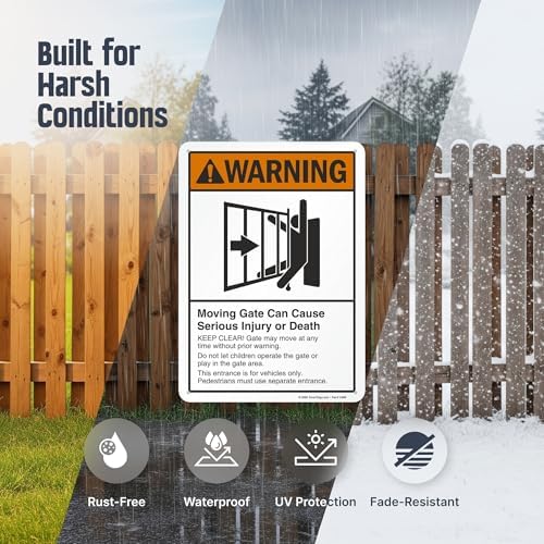 SmartSign-K-2317-AL-14 "Warning - Moving Gate Can Cause Injury Or Death" Sign | 10" x 14" Aluminum - Black/Orange on White - Image 2