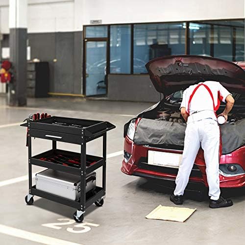 TUFFIOM 3 Tier Rolling Tool Cart on Wheels with Drawer, 330 LBS Capacity, Heavy Duty Commercial Utility Tool Service Cart, Tool Organizer for Mechanic, Garage, Warehouse & Repair Shop - Image 6