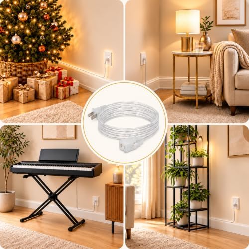 Clear Extension Cord, 3.2 Feet Thin Extension Cords Indoor Thin with UL-Certified 2 Prong Indoor Cord Extension, 2 x 18AWG 7A/125V (1Pack) - Image 5