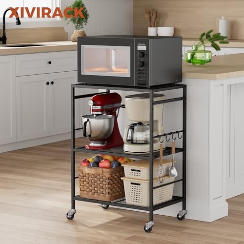 3 Tier Rolling Kitchen Microwave Cart, Utility Cart , Microwave Stand Black - Image 2