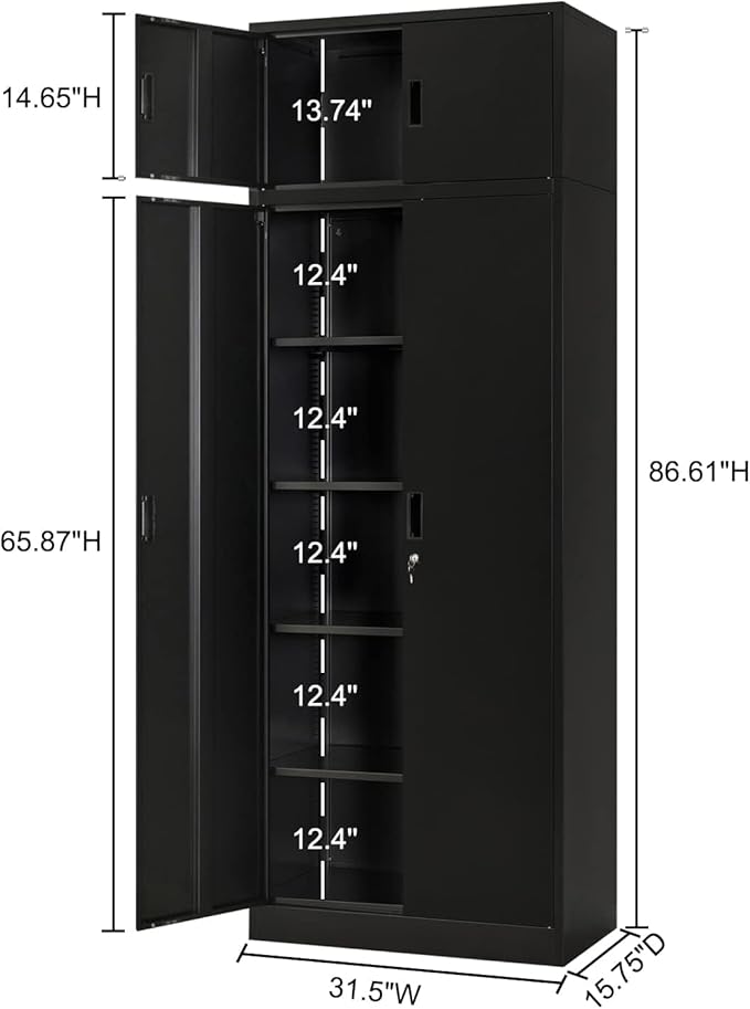 BESFUR Metal Storage Cabinet 87" H，Black Locking Storage Cabinets - Image 3